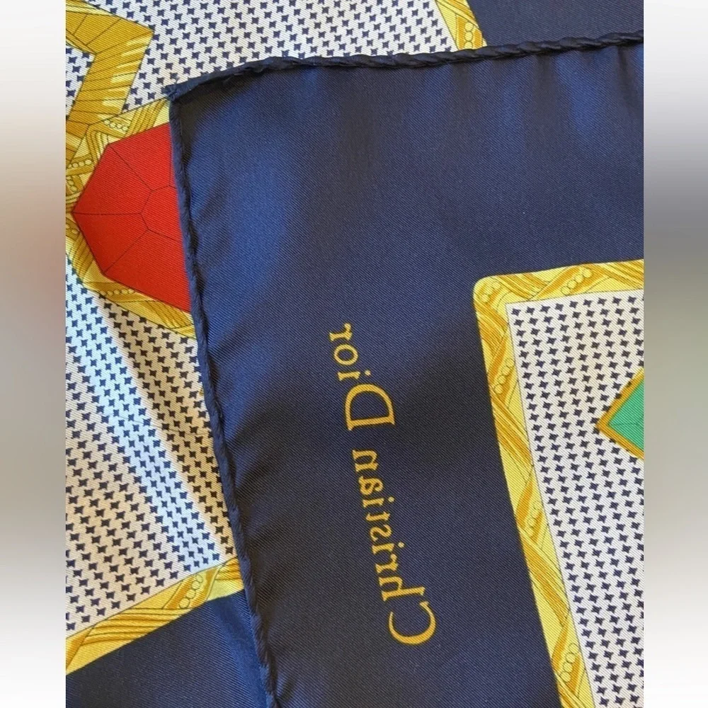 Christian Dior vintage Silk Scarf CD logo polka dot jewels RARE
